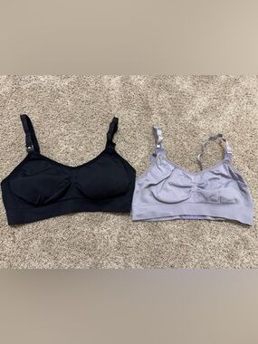 2 Nursing Bras L – Black w/ Pads + Lavender w/o Pads, Excellent